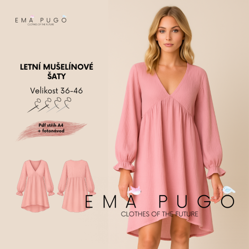 Letní mušelínové šaty PDF střih + Fotonávod